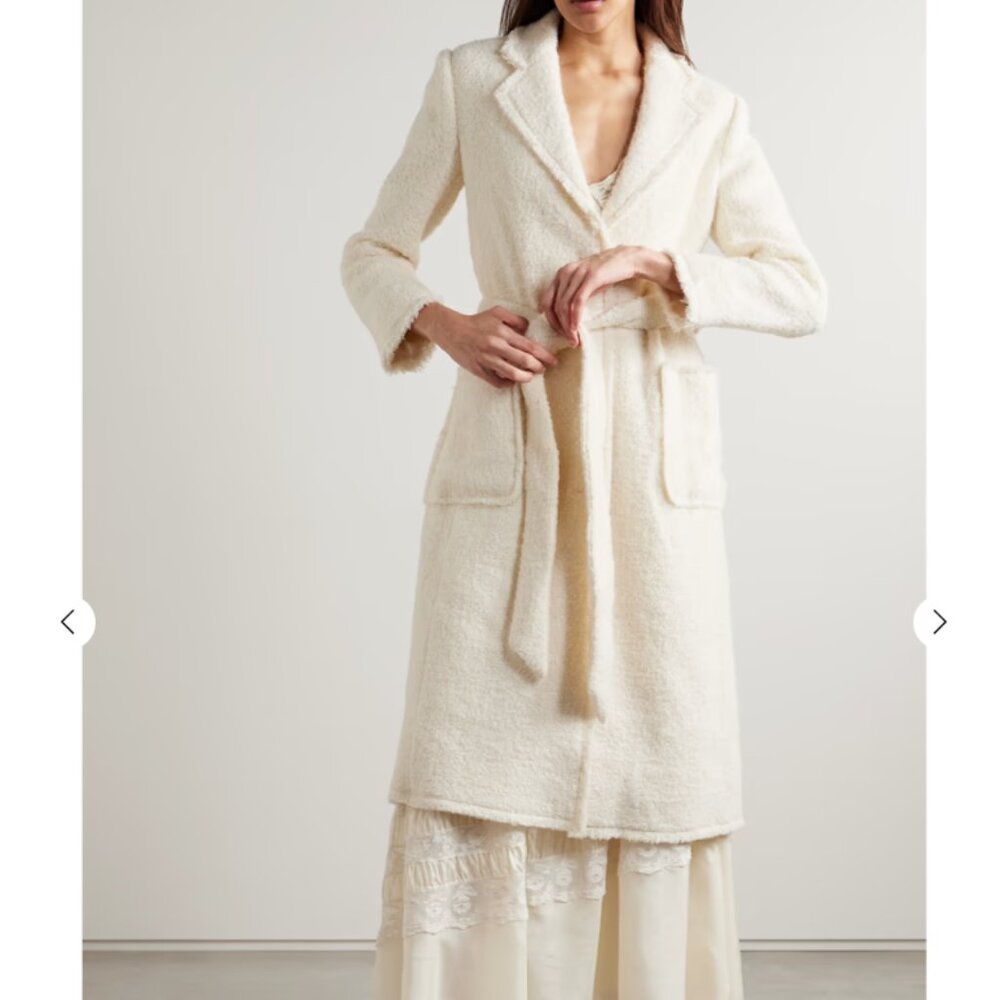 LoveShackFancy Ivory Teddy Tie-Waist Pea Coat